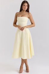 Dolly Lemon Stretch Cotton A-Line Midi Sundress
