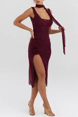 Mistress Rocks Black Cherry Flower Embellished Midi Dress - SALE