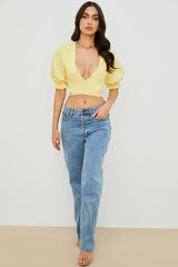 Alanya Lemon Floral Tie Front Top