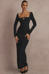 Rosa Black Crystal Embellished Maxi Dress