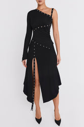 Mistress Rocks Black Eyelet Trim Midi Skirt - SALE