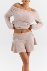Mistress Rocks Biscuit Knit Fold Over Mini Skirt - SALE