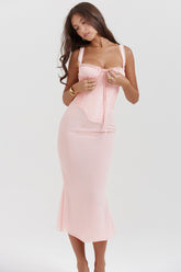Syrah Soft Peach Lace Back Midi Dress