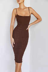 JardinMistress Rocks Chocolate Shirred Midi Dress - SALE
