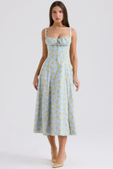 Carmen Soft Blue Vintage Floral Print Cotton Bustier Sundress