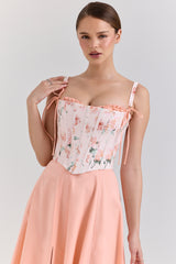 Clarabelle Peach Cotton Detachable Corset Midi SunDress