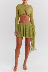 Mistress Rocks Lime Knit Layered Mini Skirt - SALE