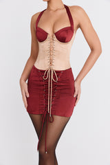 Mistress Rocks Dark Cherry & Biscuit Lace Up Corset Mini Dress - SALE