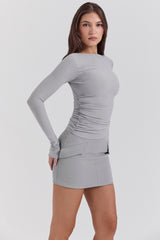 Floria French Grey Boat Neck Long Sleeve Top