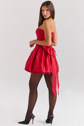 Salome Holly Red Satin Detachable Bow Mini Dress