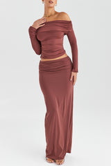 Mistress Rocks Coffee Gathered Maxi Skirt - SALE