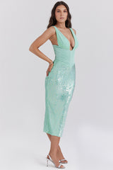 Thala Seafoam Sequin Corset Midi Dress