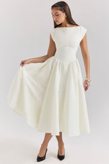 Debutante Ivory Moire Satin Midi Dress
