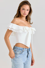 Aria White Stretch Cotton Off-The-Shoulder Frill Corset