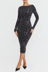 Mistress Rocks Dark Grey Open Back Midi Dress - SALE