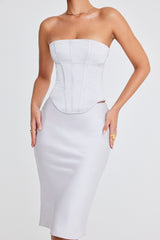 Mistress Rocks Silver Satin Midi Skirt - SALE