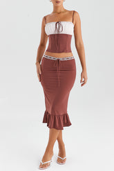 Mistress Rocks Coffee Ruffle Midi Skirt - SALE