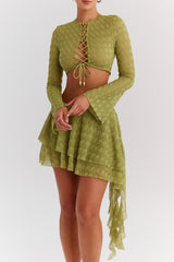 Mistress Rocks Lime Knit Layered Mini Skirt - SALE