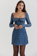 Malika Blue Tartan Corset Mini Dress