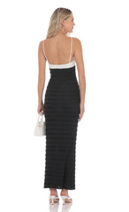 Two-Toned Frill Maxi Dress in Black and White