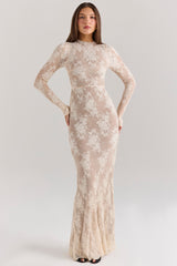 Isoline Peach Lace Maxi Dress