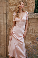 Rafaela Soft Peach Pure Silk & Lace Dress