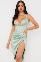 Faye Pistachio Satin Corset Midi Dress
