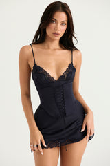 Soraya Navy Satin Slip Dress