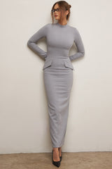 Marie-Louise Light Grey Bodycon Maxi Dress