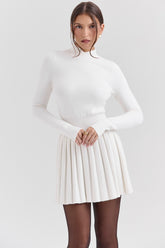 Willow White Cashmere Blend Pleated Skated Mini Dress