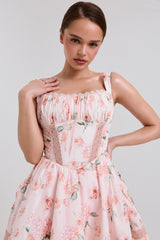 Kimmie Peach Floral Rose Print Cotton Mini Dress