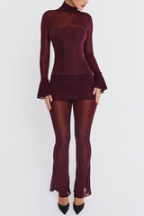 Mistress Rocks Dark Plum Sheer High Waist Trousers - SALE