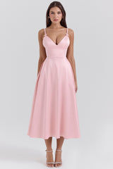 Tiffany Parisian Pink Satin A-Line Midi Dress