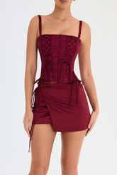 Mistress Rocks Redcurrant Satin Wrap Mini Skirt - SALE