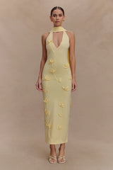 Wynn Floral Knit Midi Dress - Lemon