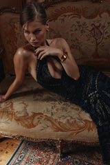 Oliviana Black & Gold Devore Velvet Maxi Gown