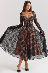 Raquel Black Lace Corset Midi Dress - SALE