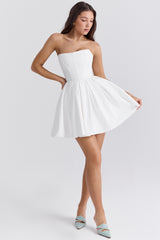 Emmanuela White Strapless Pleated Mini Dress