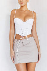 AlphaMistress Rocks Beige Folded Waist Vegan Leather Mini Skirt - SALE