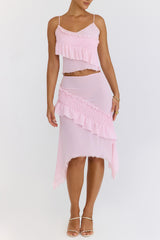 Mistress Rocks Pink Icing Shirred Ruffle Midi Skirt - SALE