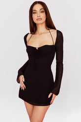 BabyDoll Black Chiffon Halter Mini Dress