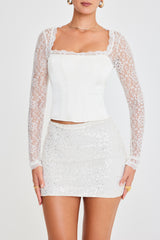 Mistress Rocks Ivory Sequin Beaded Mini Skirt - SALE