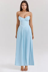 Marcella Ocean Blue Pleated Maxi Dress