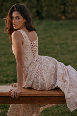 Mariabella Cream Floral Print Cotton Midi Sun Dress