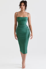 Teia Forest Draped Corset Midi Dress