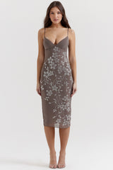 Blanca Smoke Crystal Embellished Midi Dress