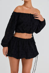 Mistress Rocks Black Broderie Cotton Puff Ball Skirt - SALE