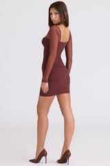 Anouk Mocha Mesh Long Sleeve Mini Dress