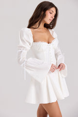 Ellerie White Cotton Flute Sleeve Mini Dress