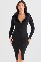 Raine Black Faux Fur Trim Dress - SALE